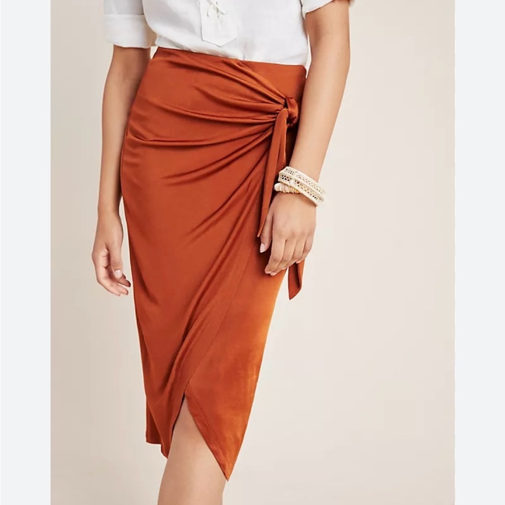 Anthropologie Rust Wrap Midi Skirt - image 1